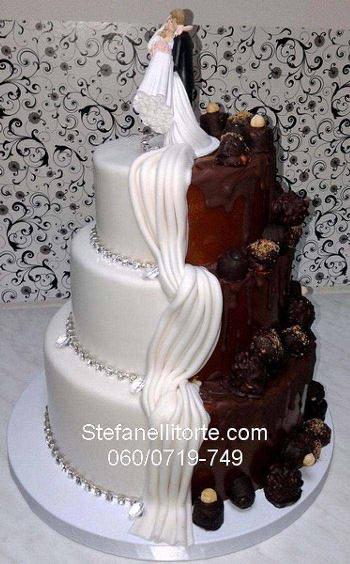 half white half chocolate wedding cake