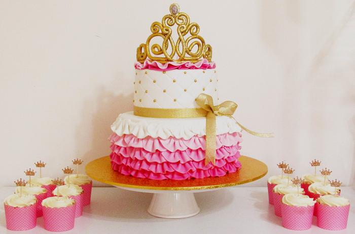 Pink and Gold cake and cupcakes