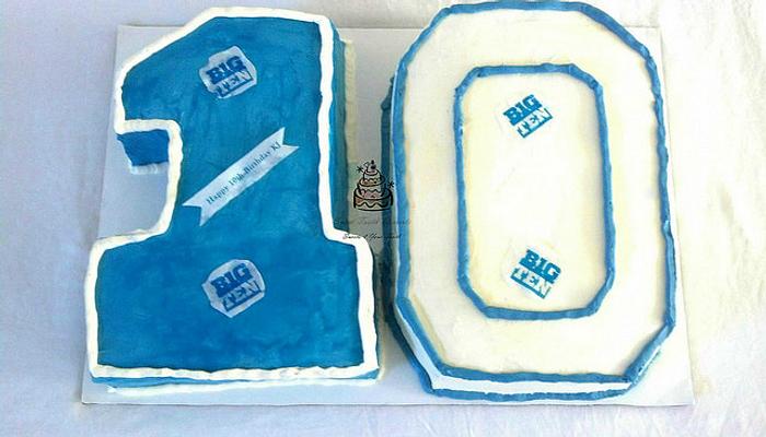 Blue and White 10th Birthday Cake w//Matching Cookies and Cupcakes