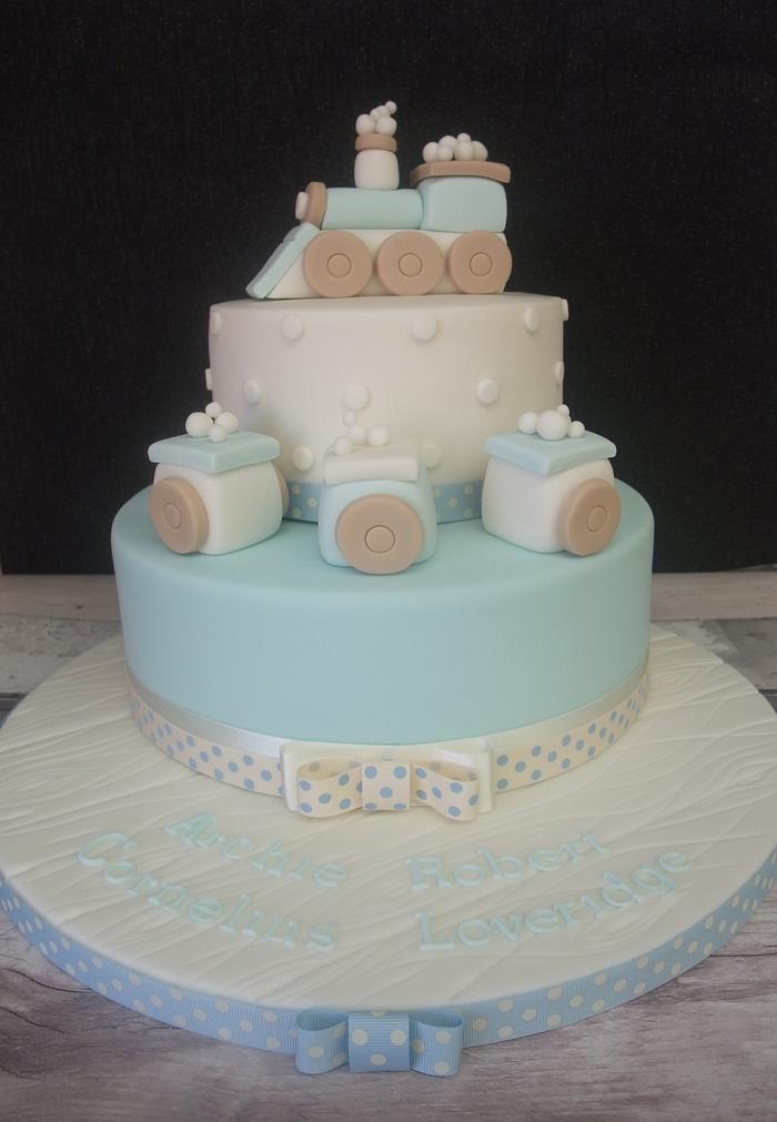 Christening cake with train 