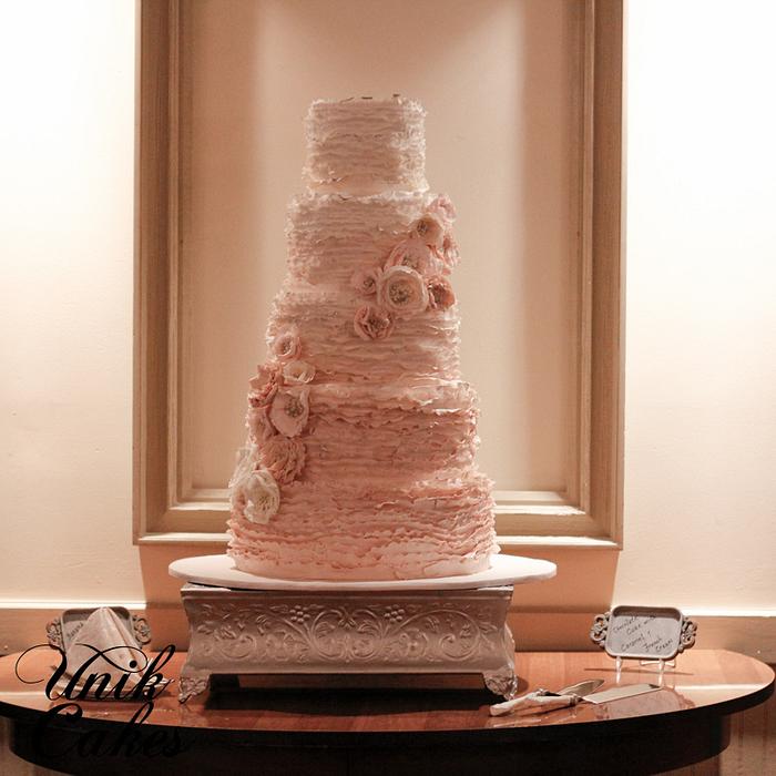 Romantic ombre ruffles wedding cake