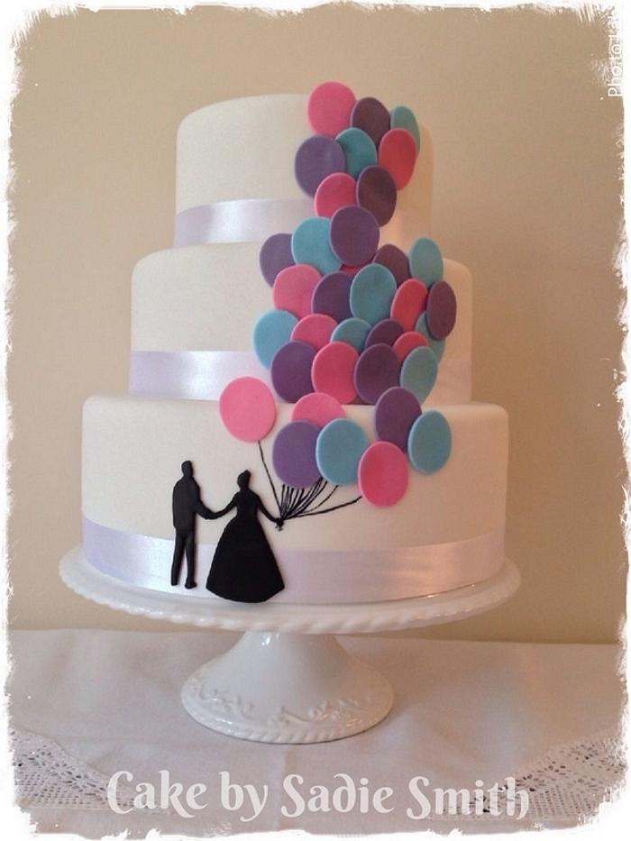 Balloon release wedding cake