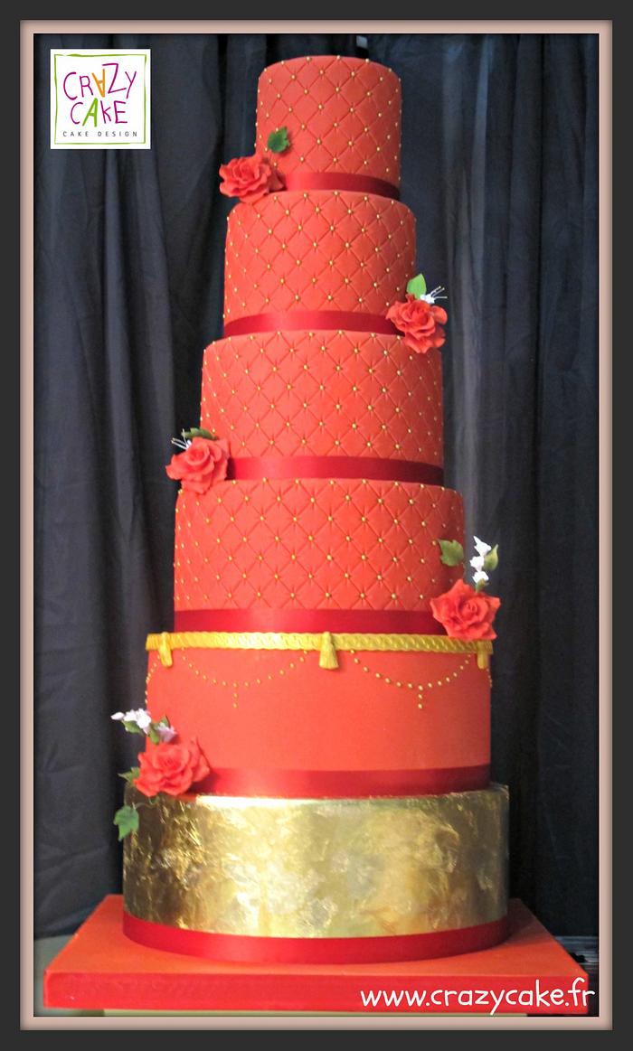 Red and Gold wedding cake