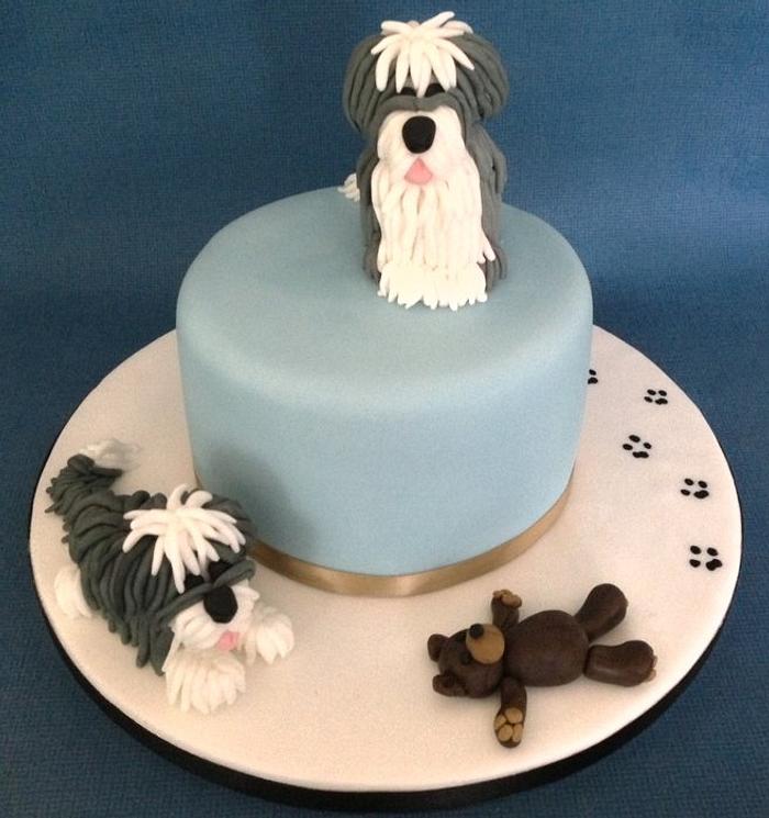 Old English Sheepdog Dog Birthday Edible 2D Fondant Birthday 