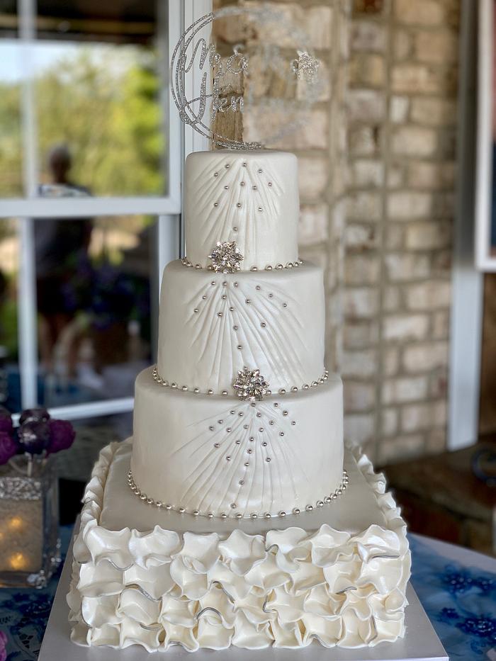 Pearl White and Silver Wedding Cake