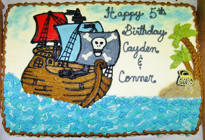 Pirate ship cake in buttercream