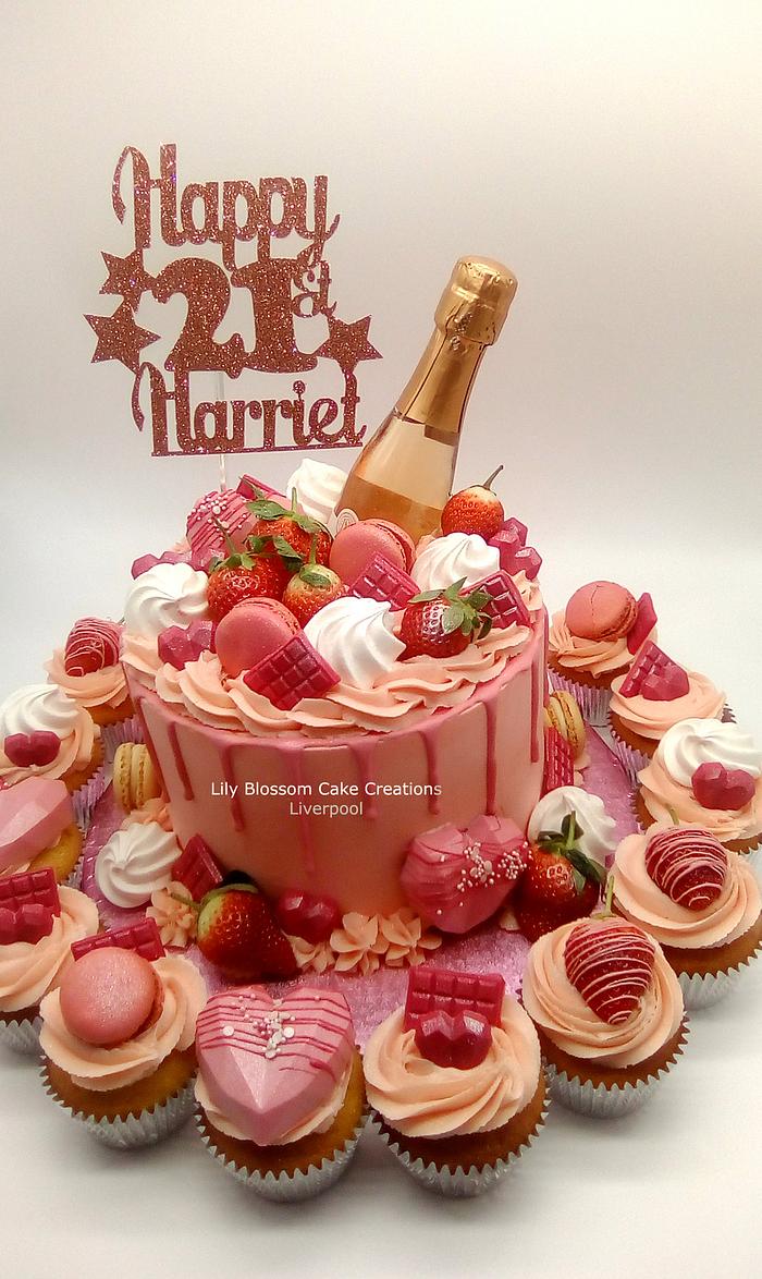21st Birthday Pink Drip Cake
