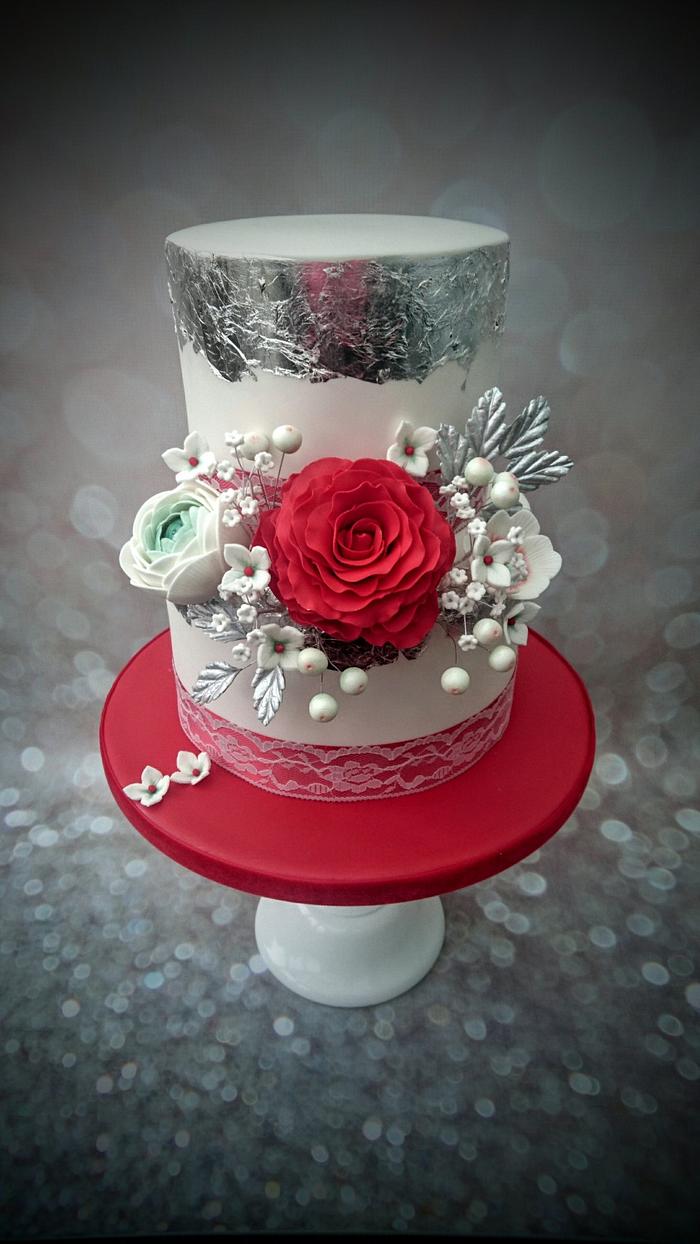 Red & Silver Wedding Cake