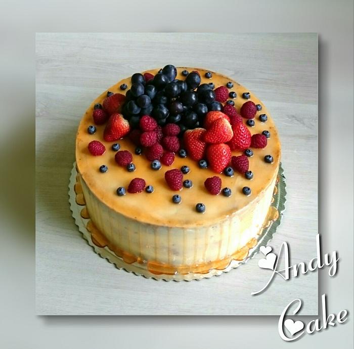 Birthday cake with fresh fruits