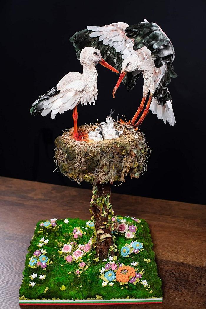 Sugar sculpture "Family of storks"