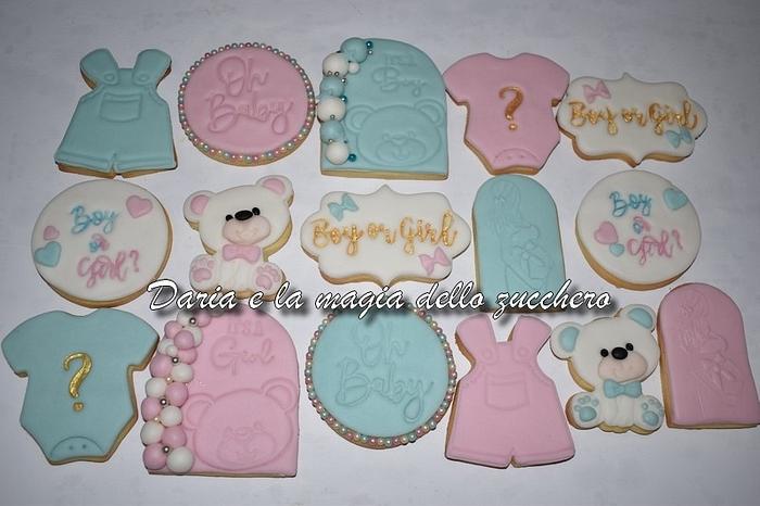 Baby gender reveal cookies