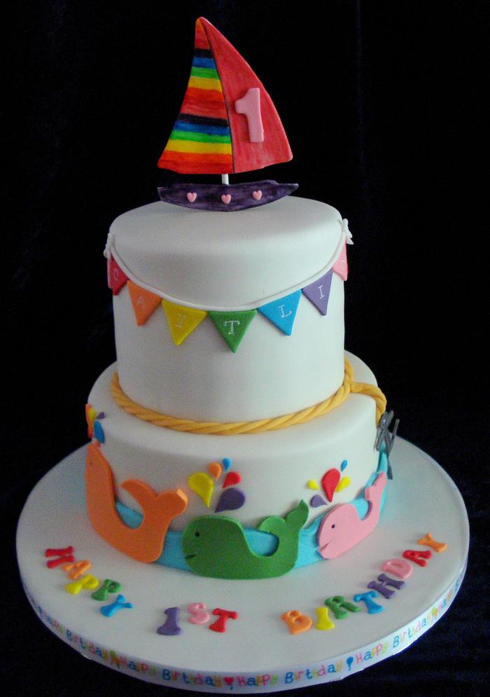 Girly Nautical 1st Birthday Cake