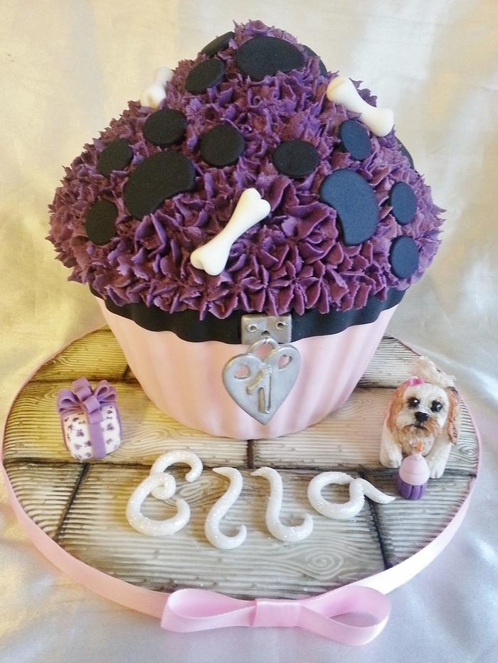 Pink and purple giant cupcake