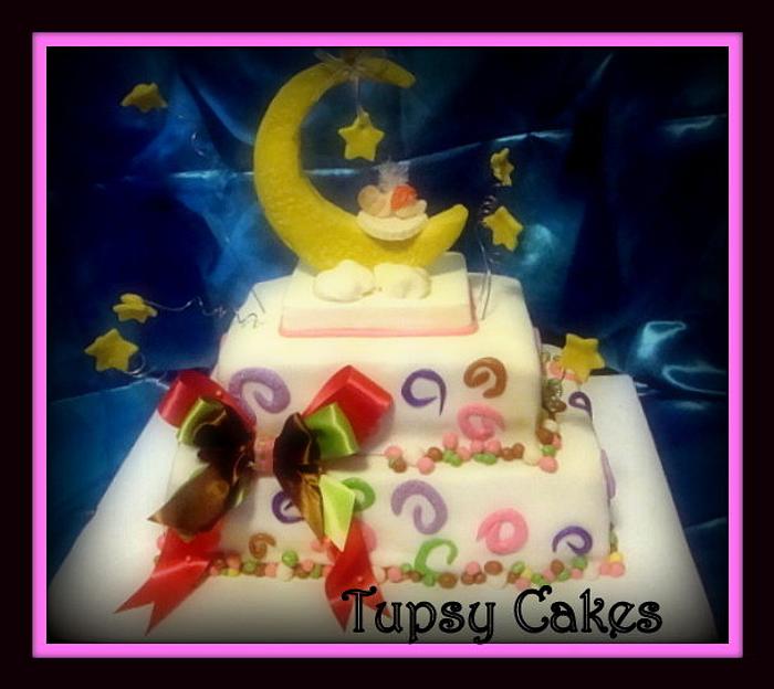 moon and star baby shower cake 