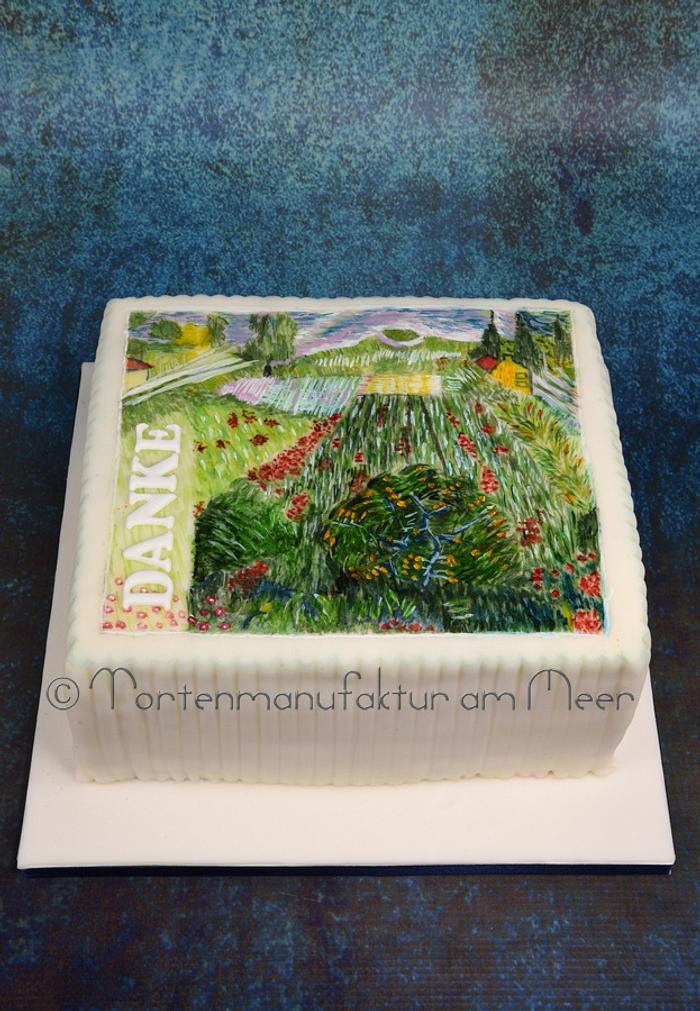 Painted stamp cake with a motif by Vincent van Gogh
