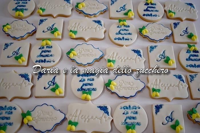 lemons themed first communion cookies