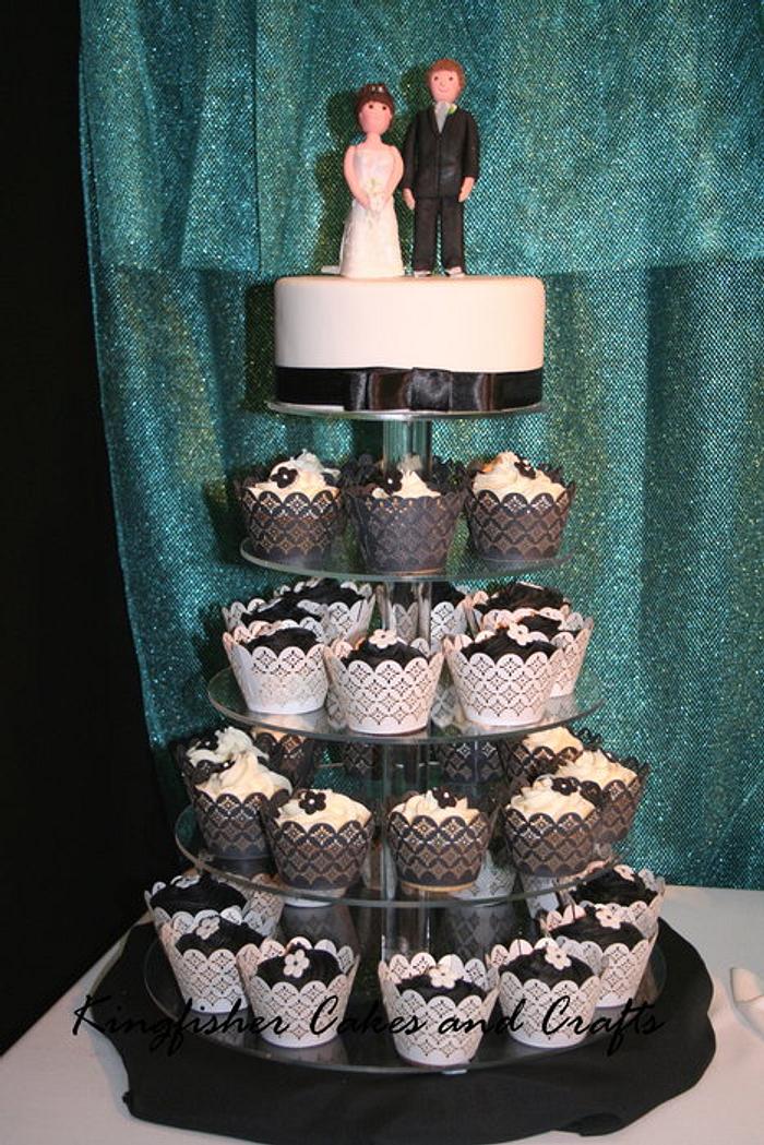 Black and White Cup Cake Wedding Cake