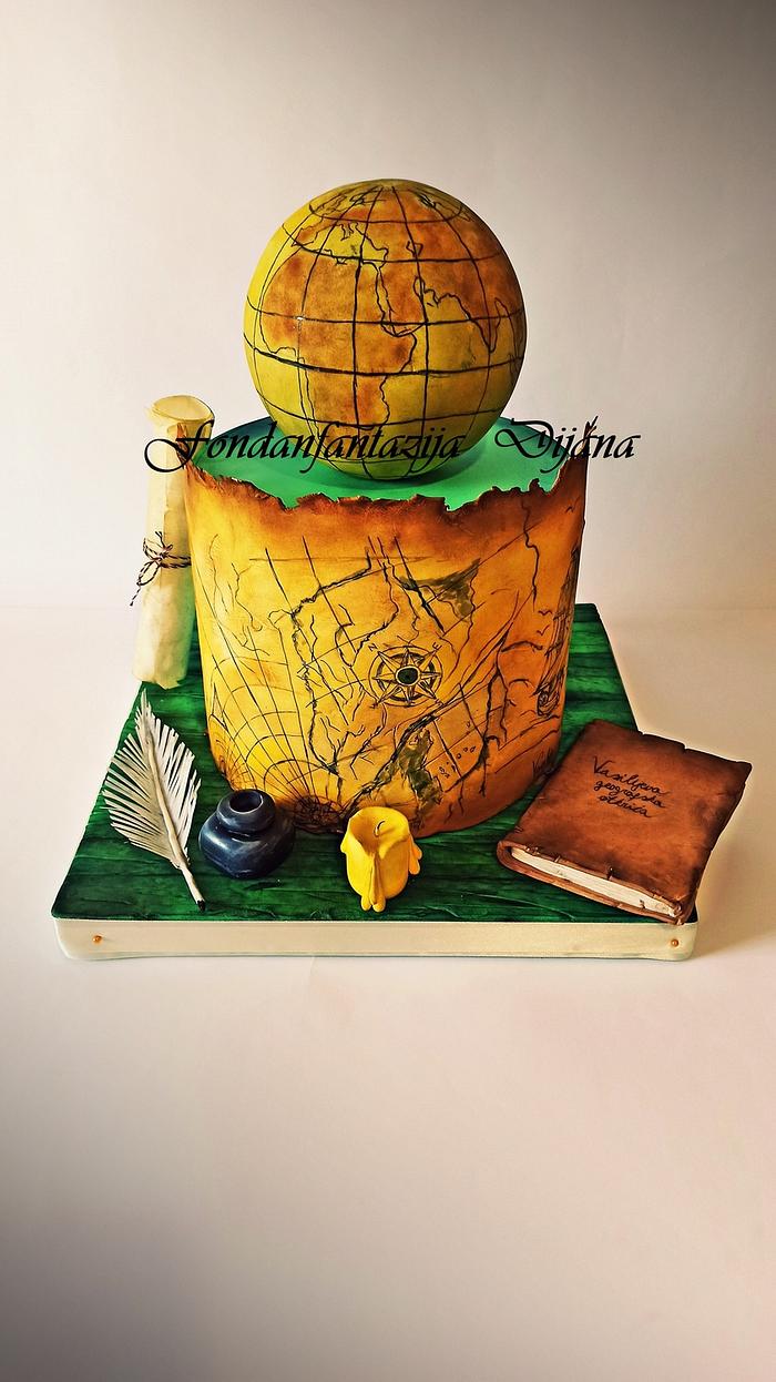 Geographical discoveries themed cake