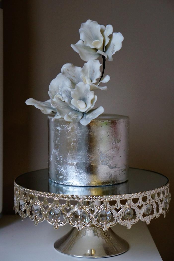 Silver leaf orchid cake