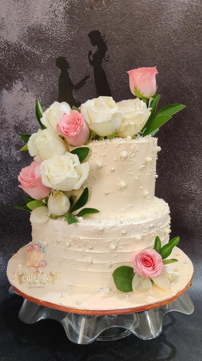 Engagement cake in whipped cream