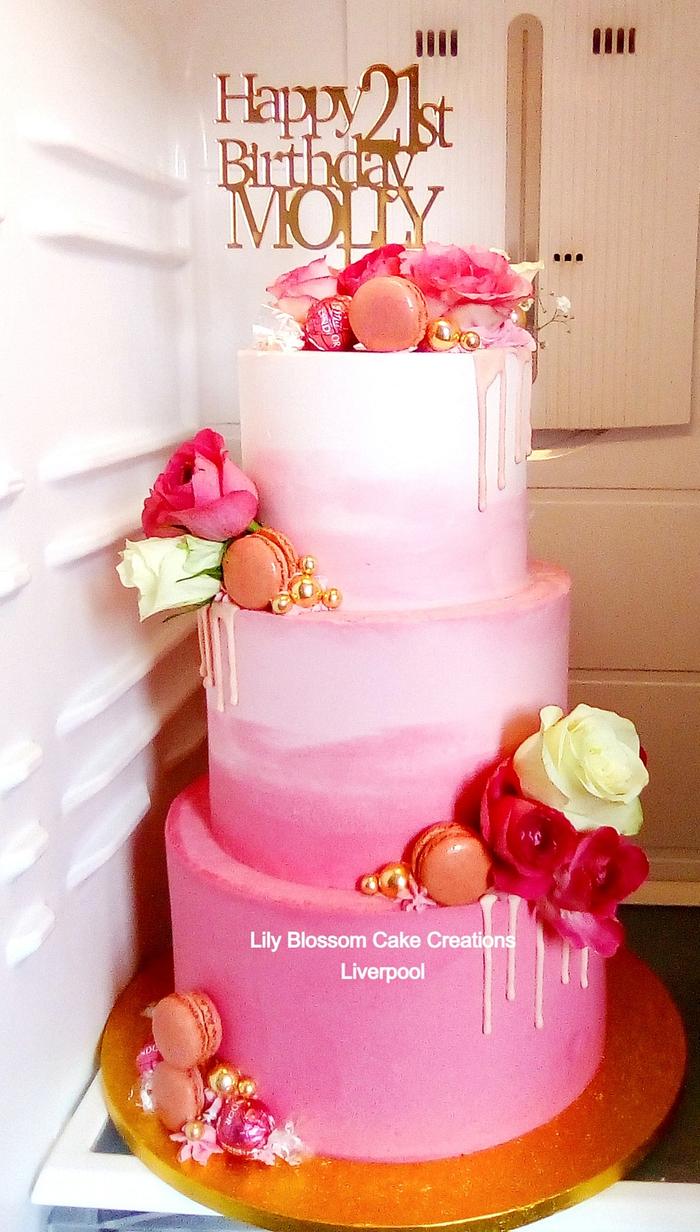 Hot Pink Ombre 21st Birthday Cake