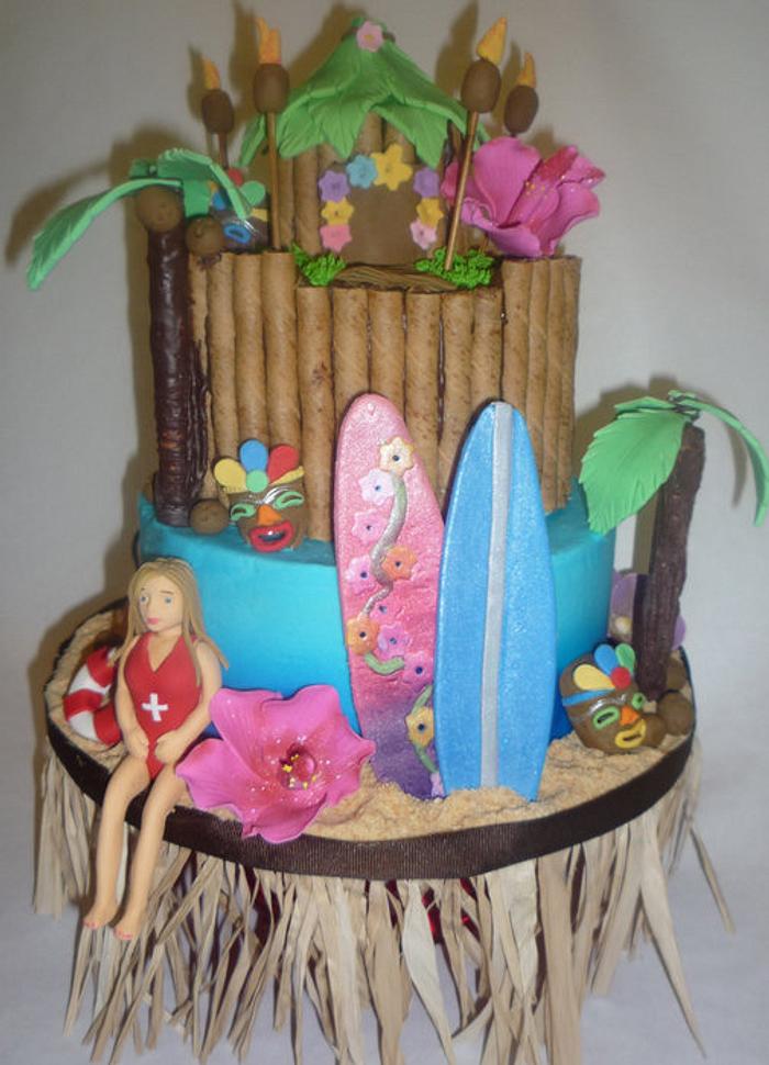 Luau/surf/lifeguard themed cake