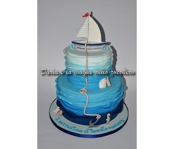 Sailor boat baptism cake