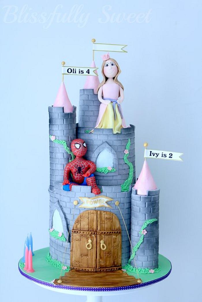 Spiderman & Princess Castle Cake