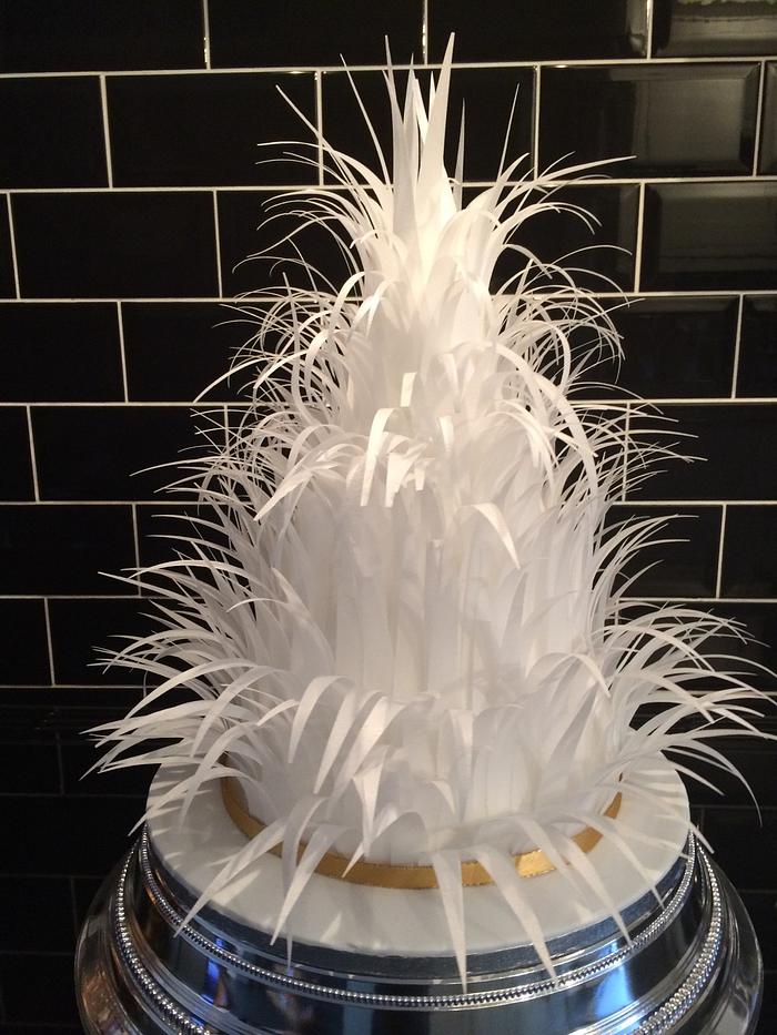 Feather wedding cake made with sugar paper..