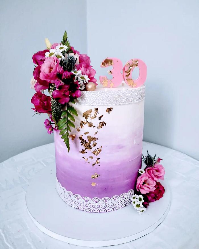 Purple Buttercream 70th Cake - Honey Bee's Cakes