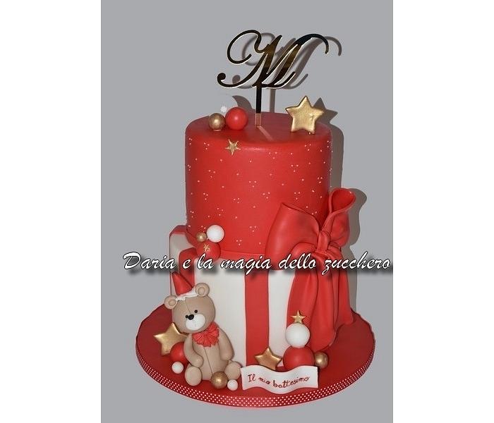 Christmas teddy bear baptsim cake