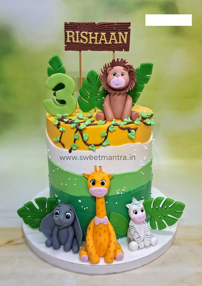 Animals cake in whipped cream for boy