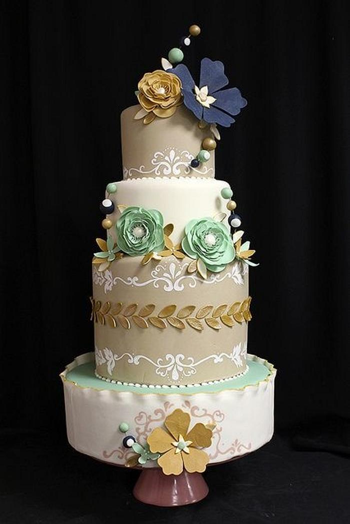 Gold Bubble Flower Wedding Cake