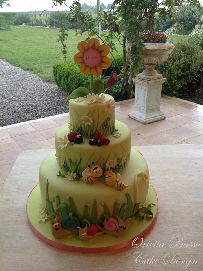 A garden on a cake