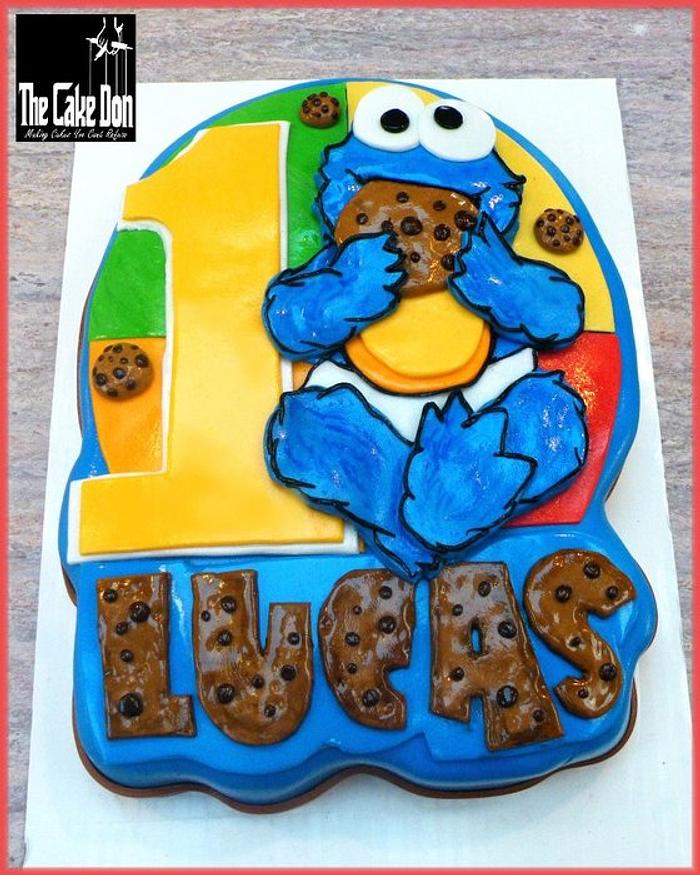 THE BABY COOKIE MONSTER 1st BIRTHDAY CAKE