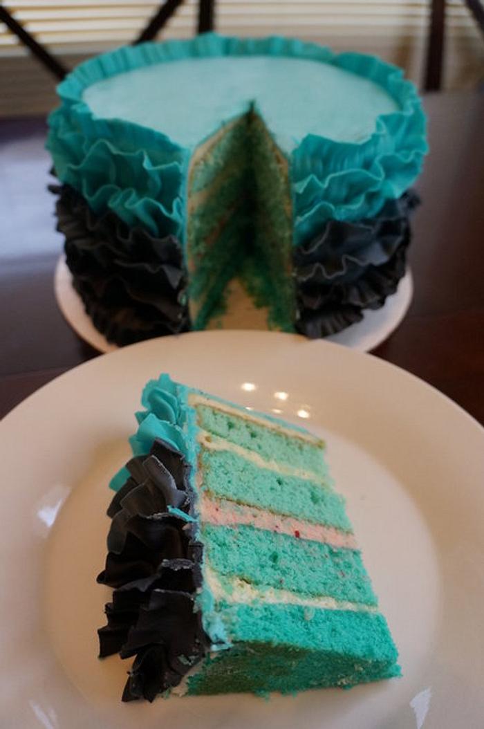Black and Blue ruffle cake