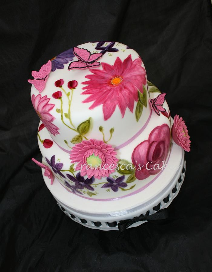 Handpainted Flowers Cake