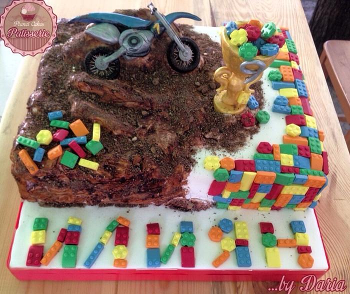 Motorcross bike and Lego cake