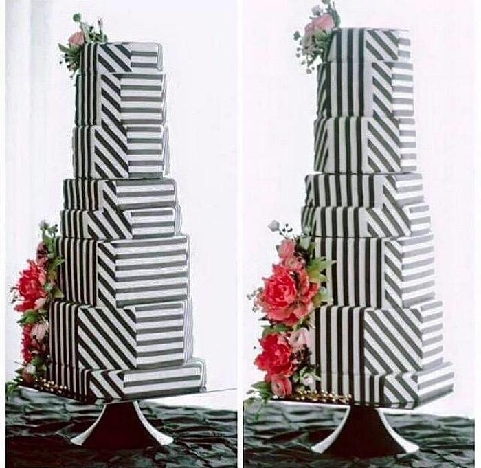 Black and White Stripe Ziggurat Cake