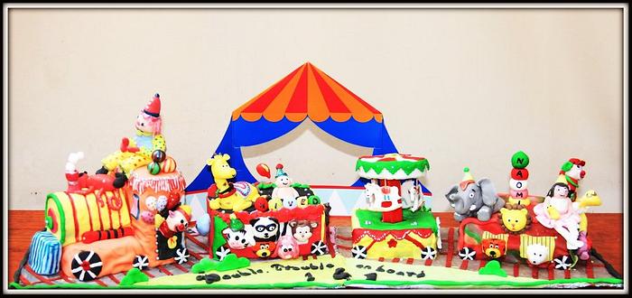Circus carnival cake with a rotating carousel
