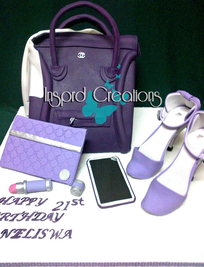 Purple Chanel bag and accessories