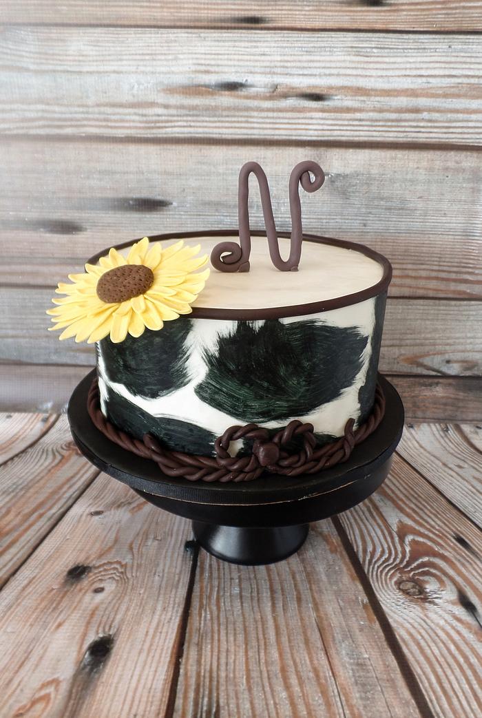 Cow themed 1st birthday single tier Cake