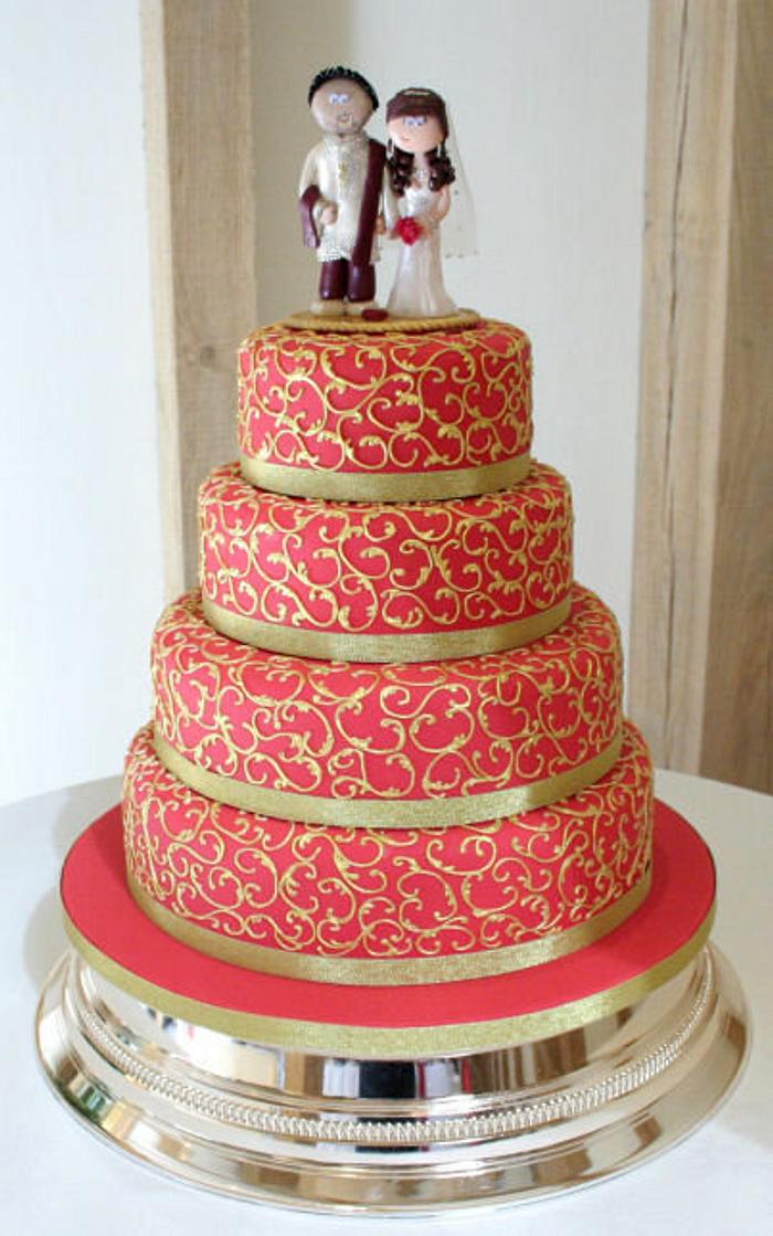 Red and Gold Indian Wedding Cake