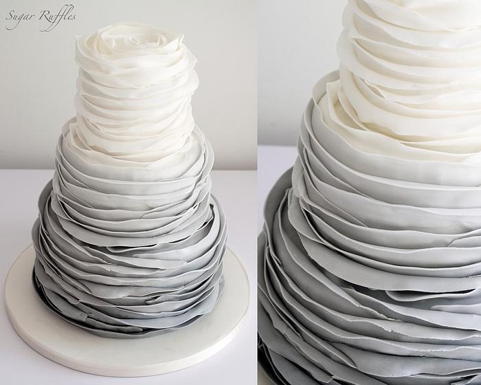 Grey Ombre Ruffle Wedding Cake