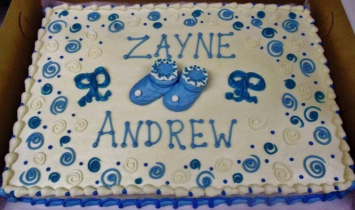 Baby shower cake in blue for boy (all buttercream)!