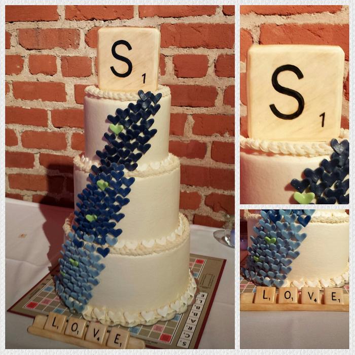 Scrabble Themed / Ombré Heart Wedding Cake 