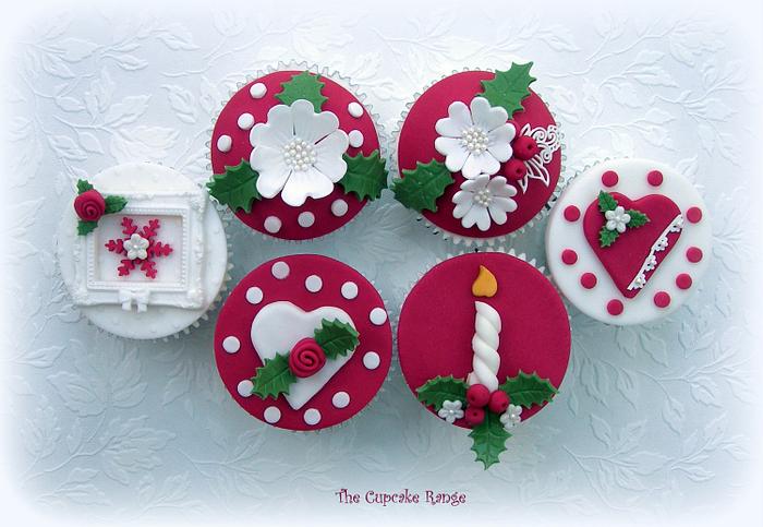 Burgundy and sparkly white Christmas cupcakes