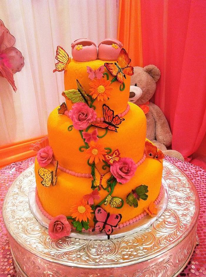 Orange and Pink Butterfly cake