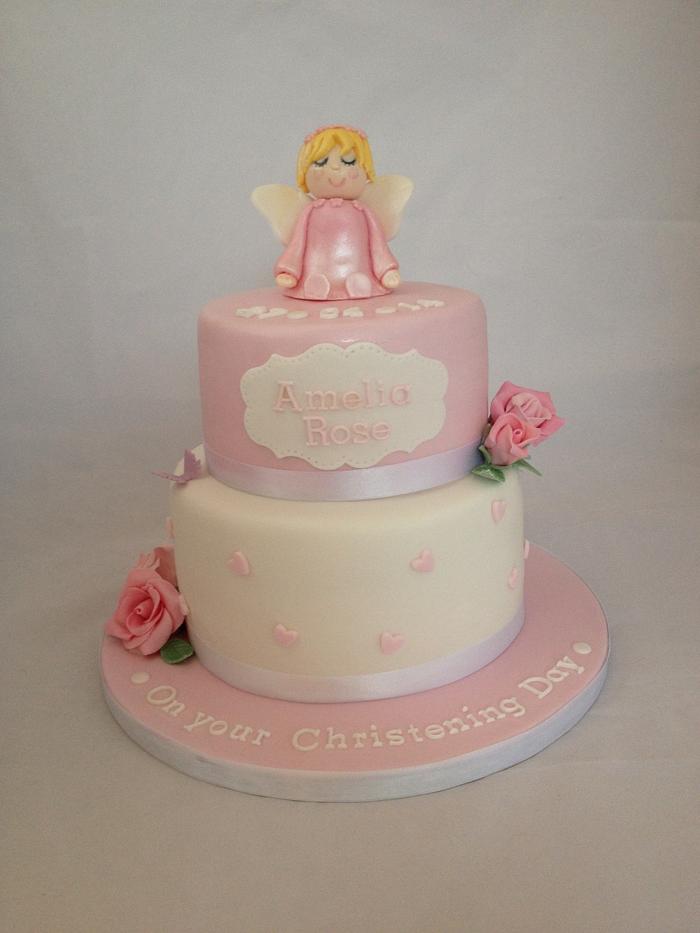 Rose christening cake 