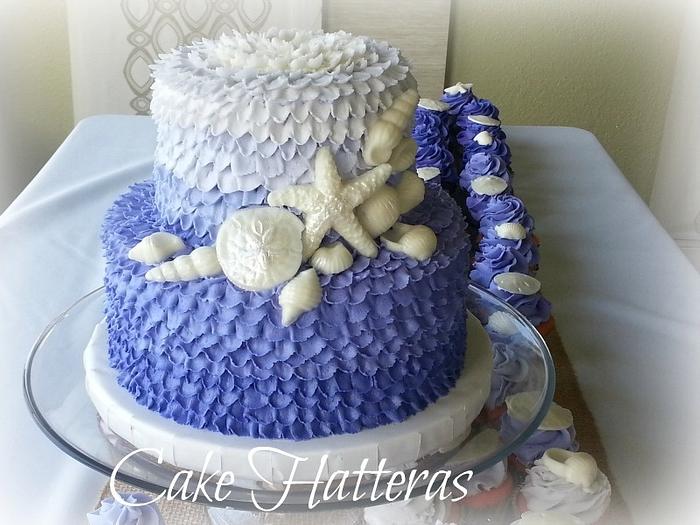 Ombre Buttercream Ruffle Wedding Cake with Pearl Seashells